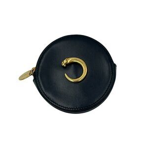 Authentic Cartier Black Leather Le Panthère de Cartier Round Coin Wallet